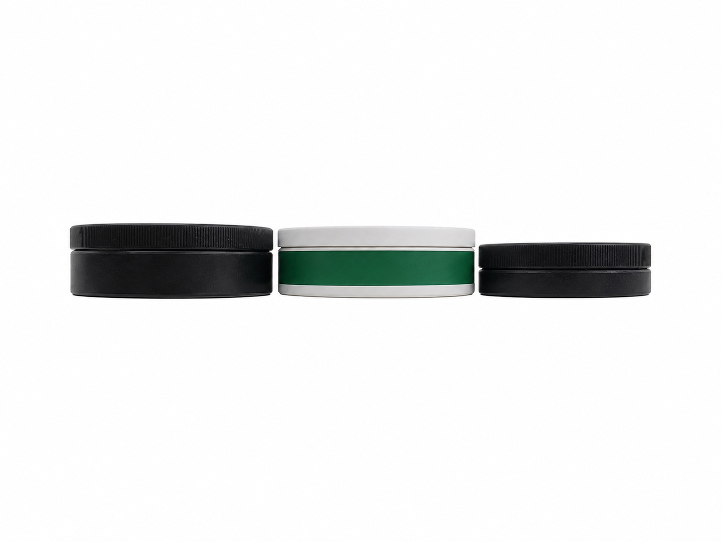 Matte Black Buzztin round cans compared to a standard plastic can